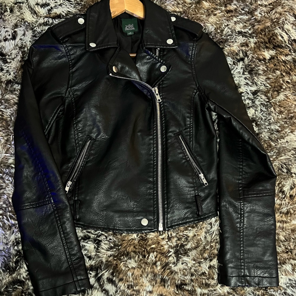 Black leather zip up jacket